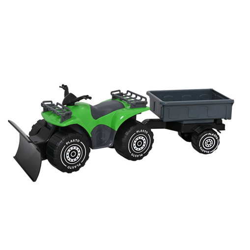 Fyrhjuling med plog & släp grön 45 cm